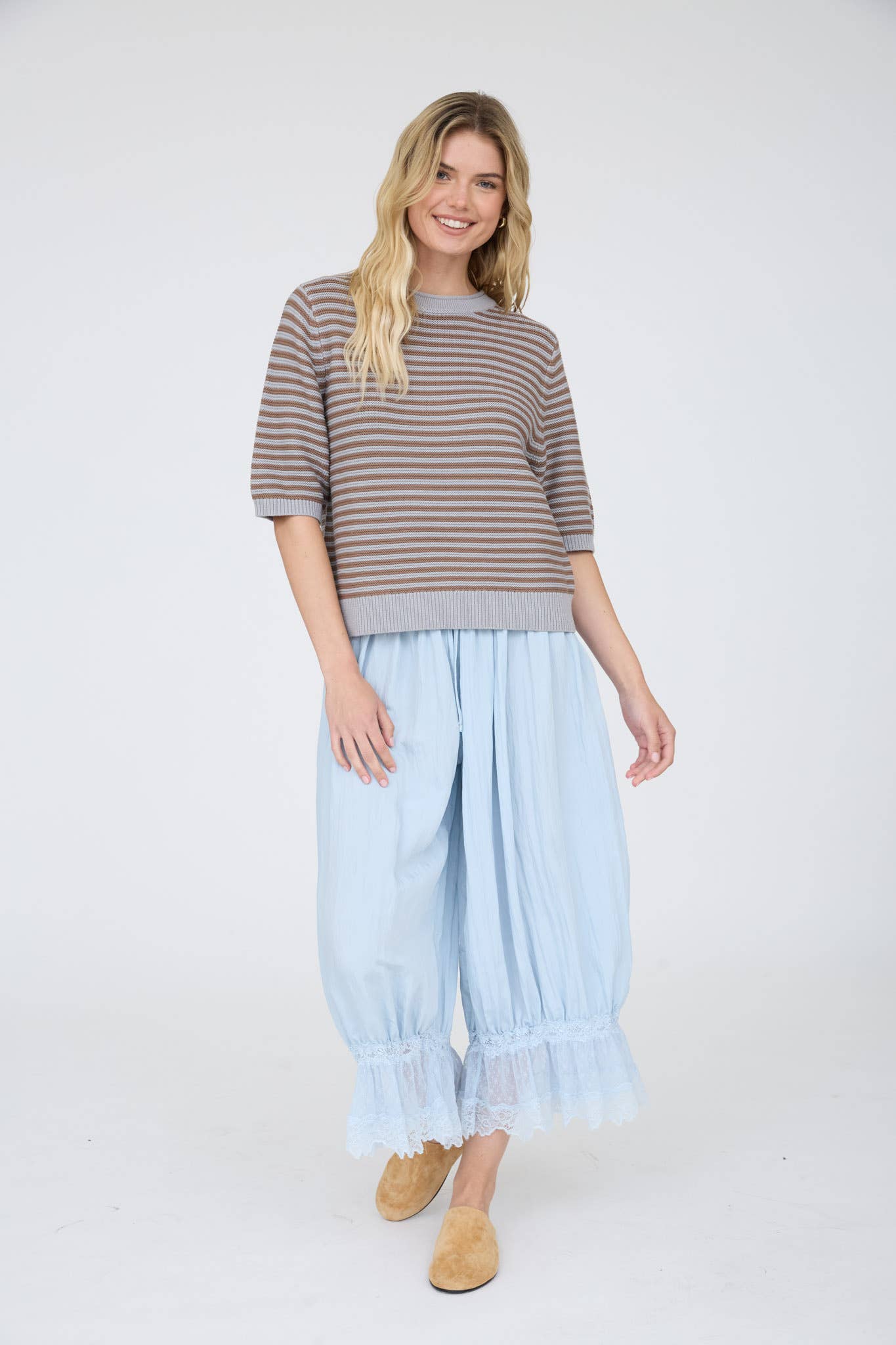 Café Cream Striped Sweater Sweaters Blu Pepper