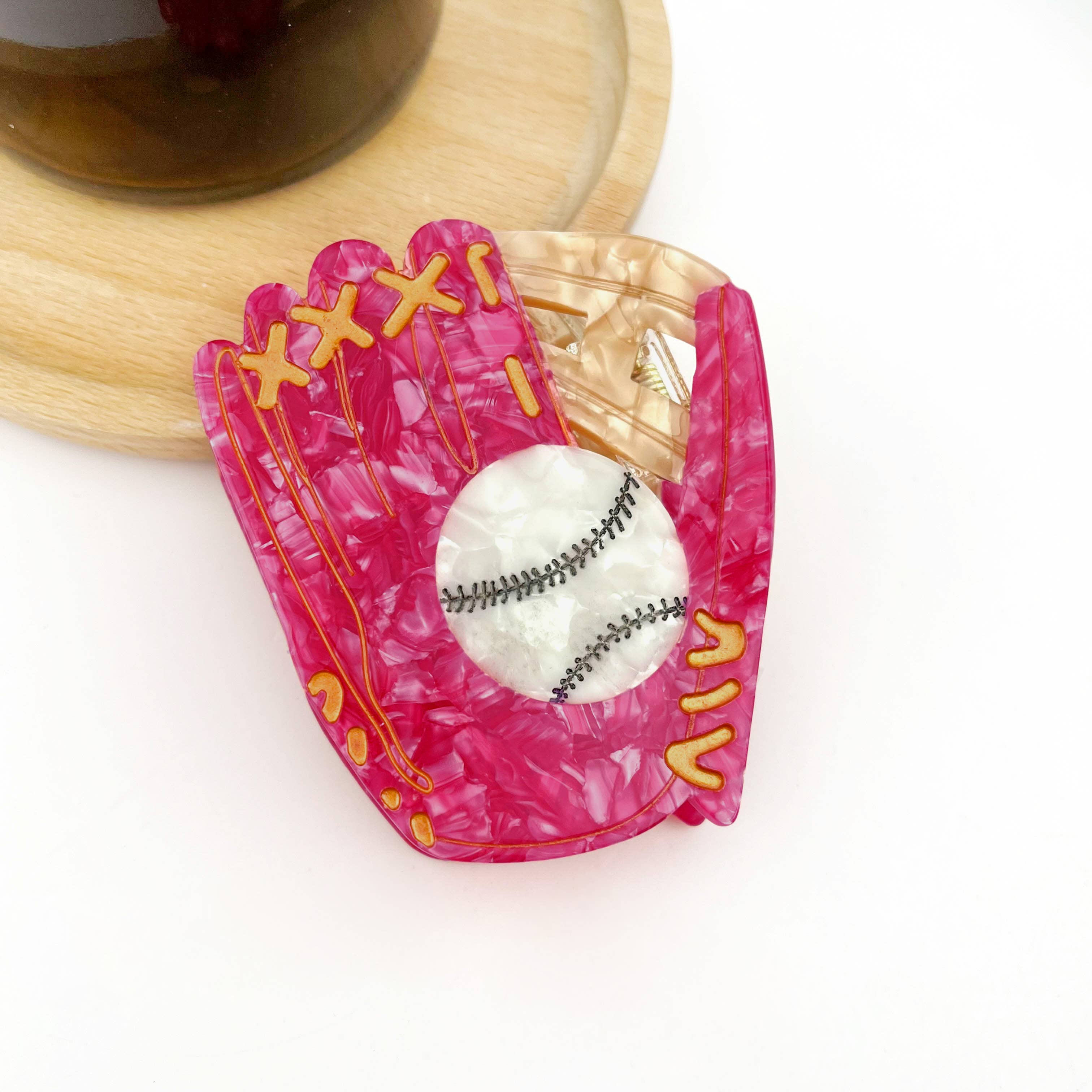 Baseball Series Claw Clip, Sports Day Souvenir Hair Clip: Glove-RoseRed Hair Accessories TheDivaSoap