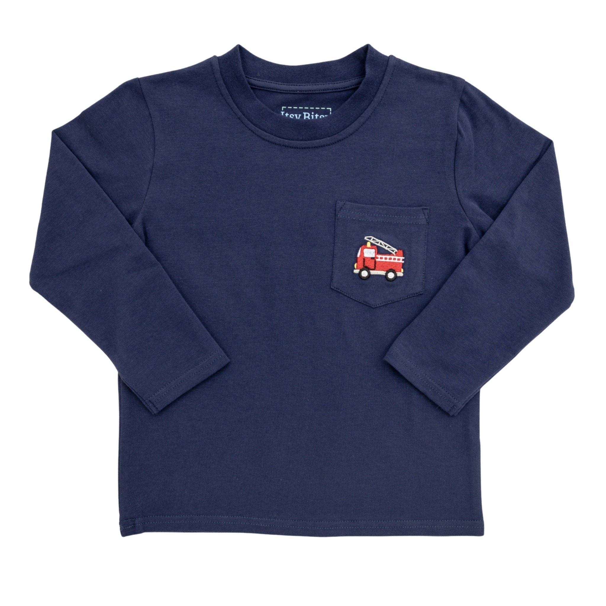 Firetruck L/S Pocket Tee Boys Tees Itsy Bitsy