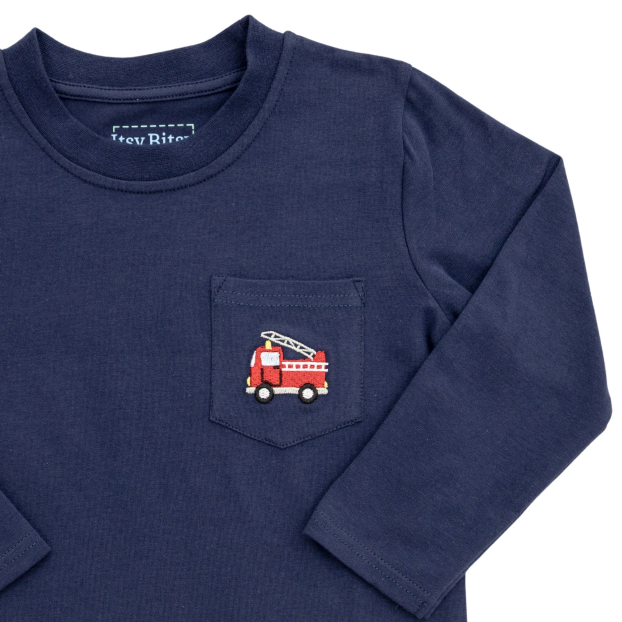 Firetruck L/S Pocket Tee Boys Tees Itsy Bitsy