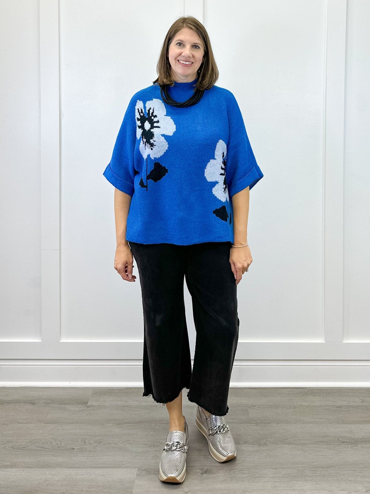 Flora Mock Neck Sweater - Royal