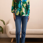 Flowy Dolman Sleeve Blouse w/ Self Covering Buttons - Field Green Tops Tribal