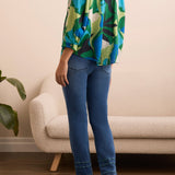 Flowy Dolman Sleeve Blouse w/ Self Covering Buttons - Field Green Tops Tribal