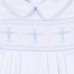 Forever Blessed Smocked Collared Gown - White/Blue Baby Sleepwear Magnolia Baby