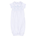 Forever Blessed Smocked Collared Gown - White/Blue Baby Sleepwear Magnolia Baby