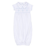 Forever Blessed Smocked Collared Gown - White/Blue Baby Sleepwear Magnolia Baby
