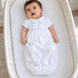 Forever Blessed Smocked Collared Gown - White/Blue Baby Sleepwear Magnolia Baby