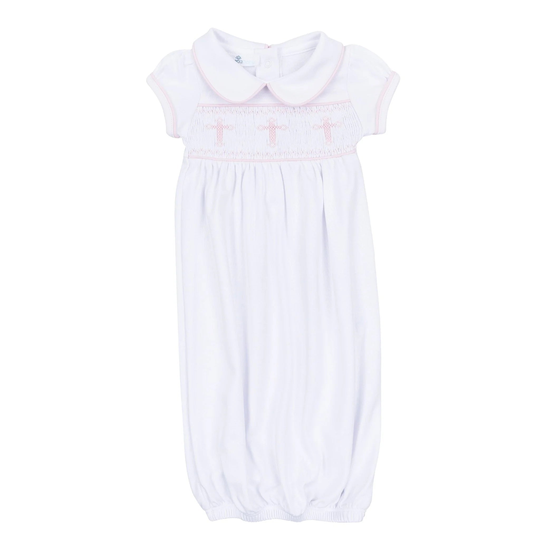 Forever Blessed Smocked Collared Gown - White/Pink - Sugar Babies Children's Boutique/Meg's Shoppe