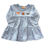 Fox, Bear & Racoon Tiered Dress - Sky Blue and White Polka Dot Girls Play Dresses Luigi