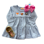 Fox, Bear & Racoon Tiered Dress - Sky Blue and White Polka Dot Girls Play Dresses Luigi