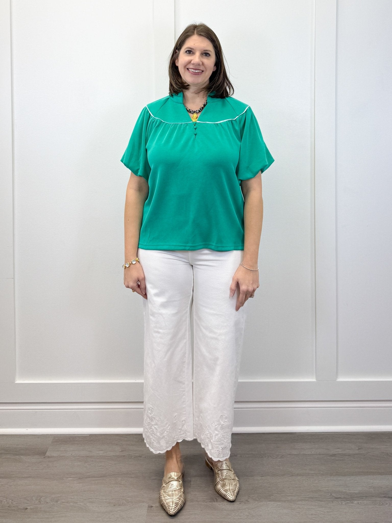Fresh Tide Yoke Top - Sea Green Tops Umgee