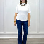 Funnel Neck Elbow Sleeve Knit Top - Eggshell Tops Tribal