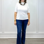Funnel Neck Elbow Sleeve Knit Top - Eggshell Tops Tribal