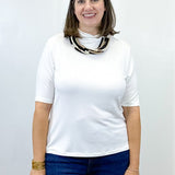 Funnel Neck Elbow Sleeve Knit Top - Eggshell Tops Tribal
