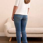 Funnel Neck Elbow Sleeve Knit Top - Eggshell Tops Tribal