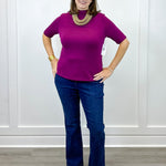 Funnel Neck Elbow Sleeve Knit Top - Plum Wine - Sugar Babies Children's Boutique/Meg's Shoppe