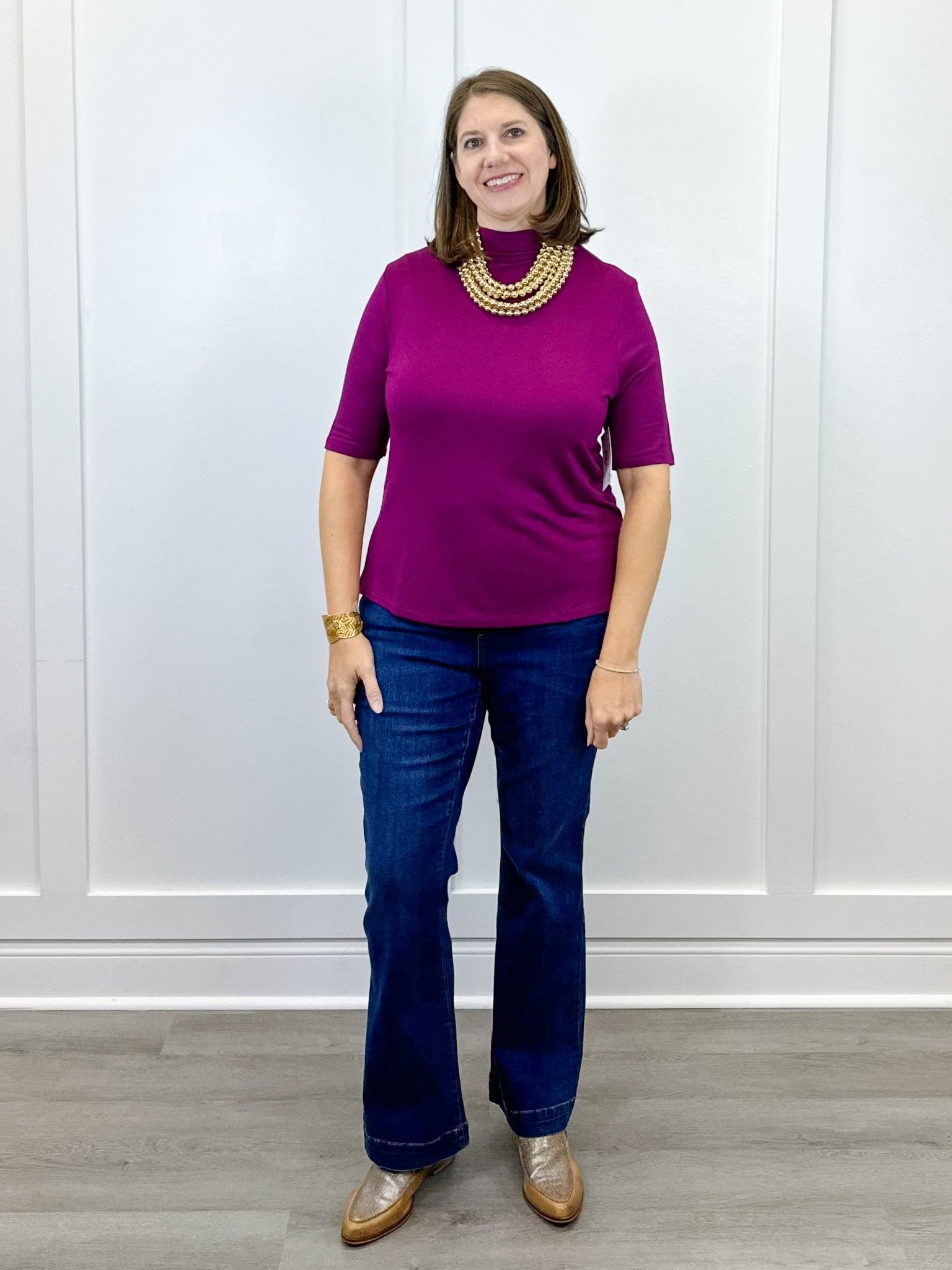 Funnel Neck Elbow Sleeve Knit Top - Plum Wine - Sugar Babies Children's Boutique/Meg's Shoppe