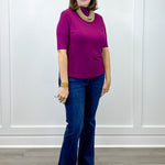 Funnel Neck Elbow Sleeve Knit Top - Plum Wine - Sugar Babies Children's Boutique/Meg's Shoppe
