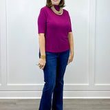 Funnel Neck Elbow Sleeve Knit Top - Plum Wine - Sugar Babies Children's Boutique/Meg's Shoppe