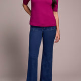 Funnel Neck Elbow Sleeve Knit Top - Plum Wine Tops Tribal