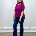 Funnel Neck Elbow Sleeve Knit Top - Plum Wine - Sugar Babies Children's Boutique/Meg's Shoppe