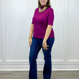 Funnel Neck Elbow Sleeve Knit Top - Plum Wine - Sugar Babies Children's Boutique/Meg's Shoppe
