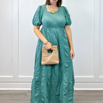 Garden Club Maxi Dress - Dusty Teal Long Dresses Polagram by Wellmade USA