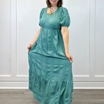 Garden Club Maxi Dress - Dusty Teal Long Dresses Polagram by Wellmade USA