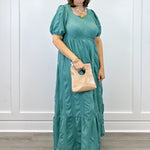 Garden Club Maxi Dress - Dusty Teal Long Dresses Polagram by Wellmade USA