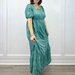 Garden Club Maxi Dress - Dusty Teal Long Dresses Polagram by Wellmade USA