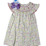 Garden Floral Print Knit Bishop Girls Occasion Dresses Petit Bebe