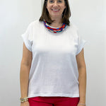 Gauze Round Neck S/S Top - White Tops Zenana