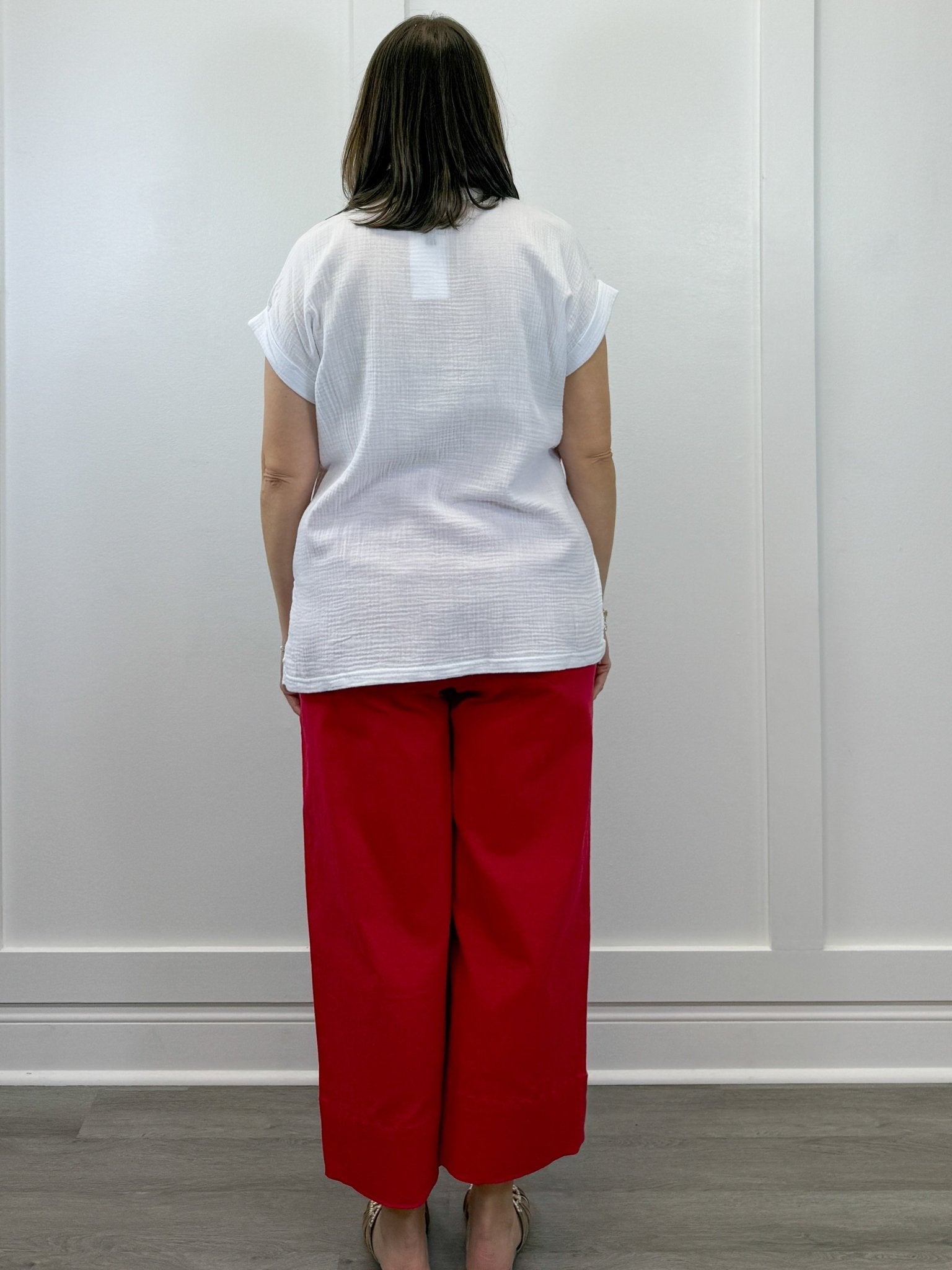 Gauze Round Neck S/S Top - White Tops Zenana