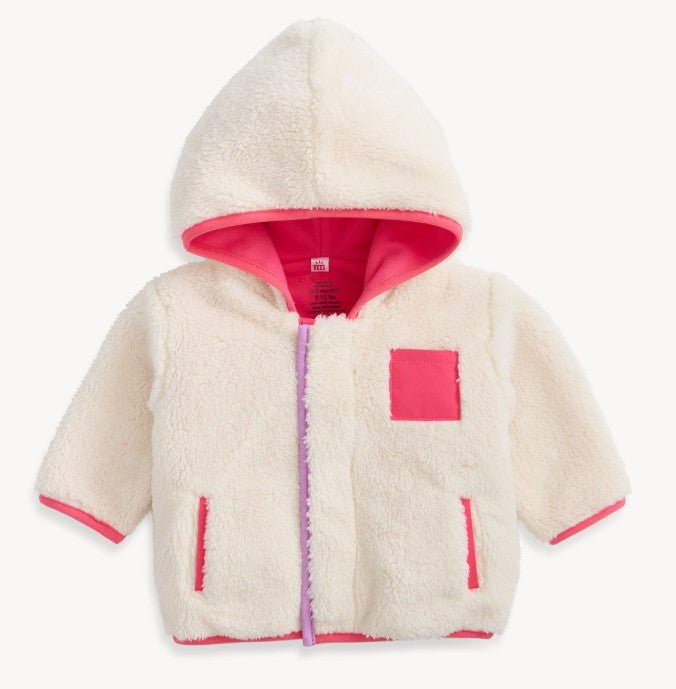 Gentle Cream Sherpa Girl Jacket w/ Stripe Rib - Sugar Babies Children's Boutique/Meg's Shoppe
