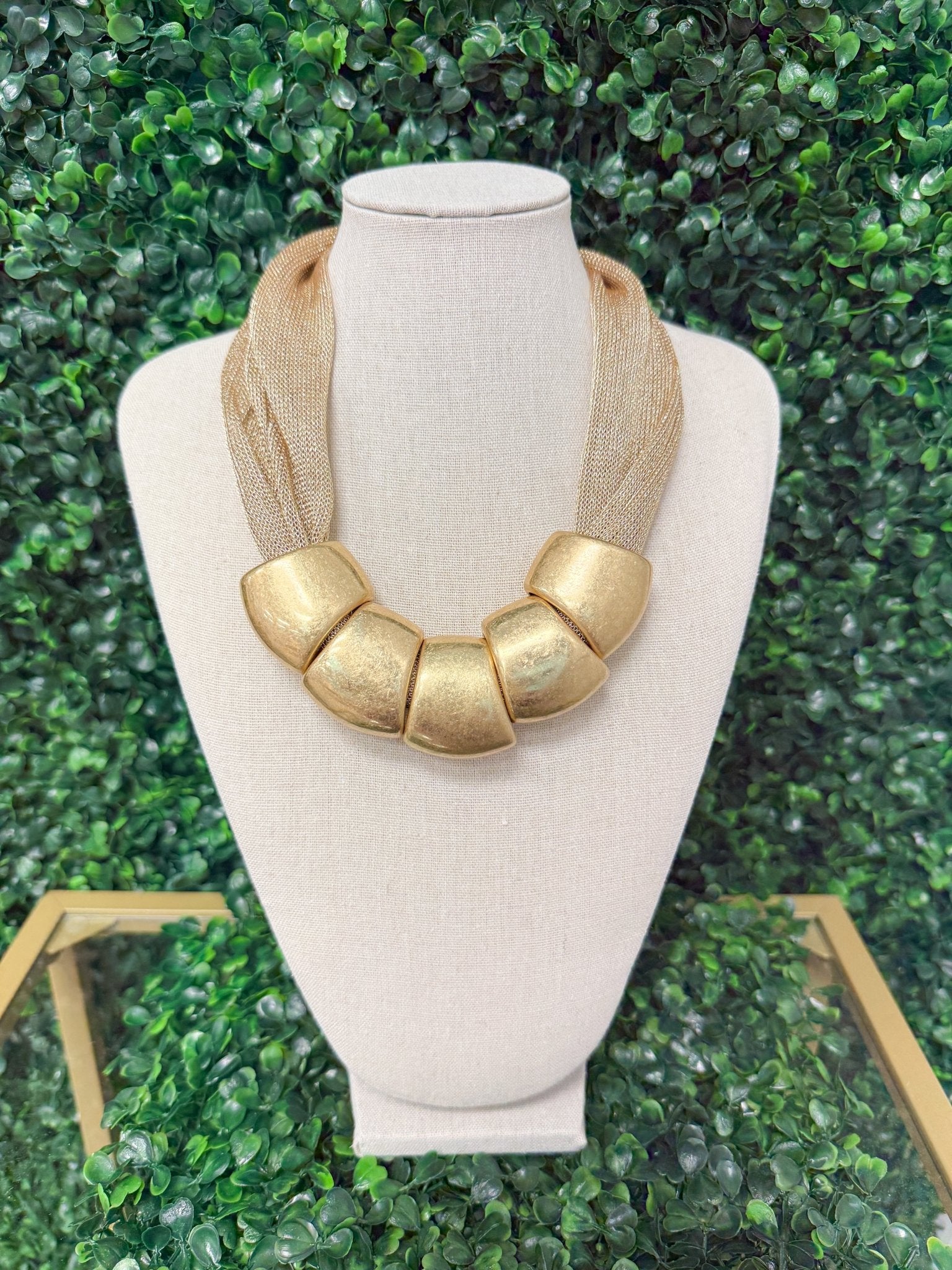 Gilded Mesh Statement Necklace - Sugar Babies Children's Boutique/Meg's Shoppe