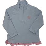 Girls 1/4 Zip Ruffle Pullover - Bow Girls Sweaters + Sweatshirts Itsy Bitsy