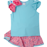 Girls Angel Sleeve Top - Aqua Girls Tops + Tees Funtasia Too