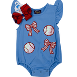 Girls Baseball Applique Romper - Sugar Babies Children's Boutique/Meg's Shoppe