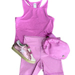 Girls Bike Short + Tank w/ Bag - Picnic Gingham Cyclamen Girls Sets 90 Degree by Reflex