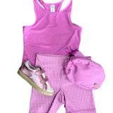 Girls Bike Short + Tank w/ Bag - Picnic Gingham Cyclamen Girls Sets 90 Degree by Reflex