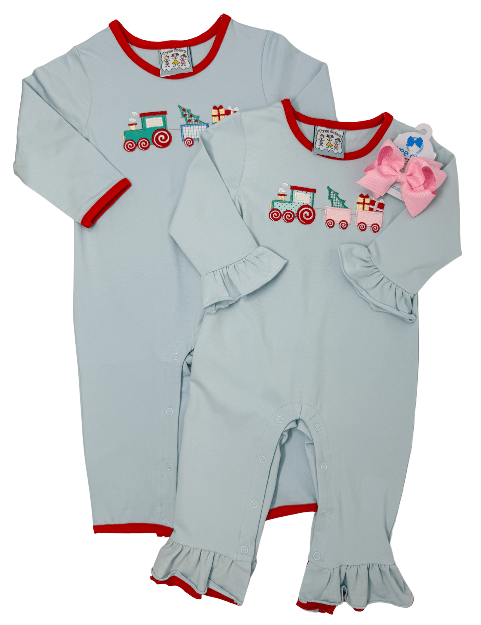 Girls Christmas Train Romper Girls Bubbles + Rompers Three Sisters