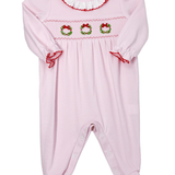 Girls Christmas Wreath Long Romper - Pink Girls Bubbles + Rompers Petit Bebe