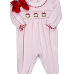 Girls Christmas Wreath Long Romper - Pink Girls Bubbles + Rompers Petit Bebe