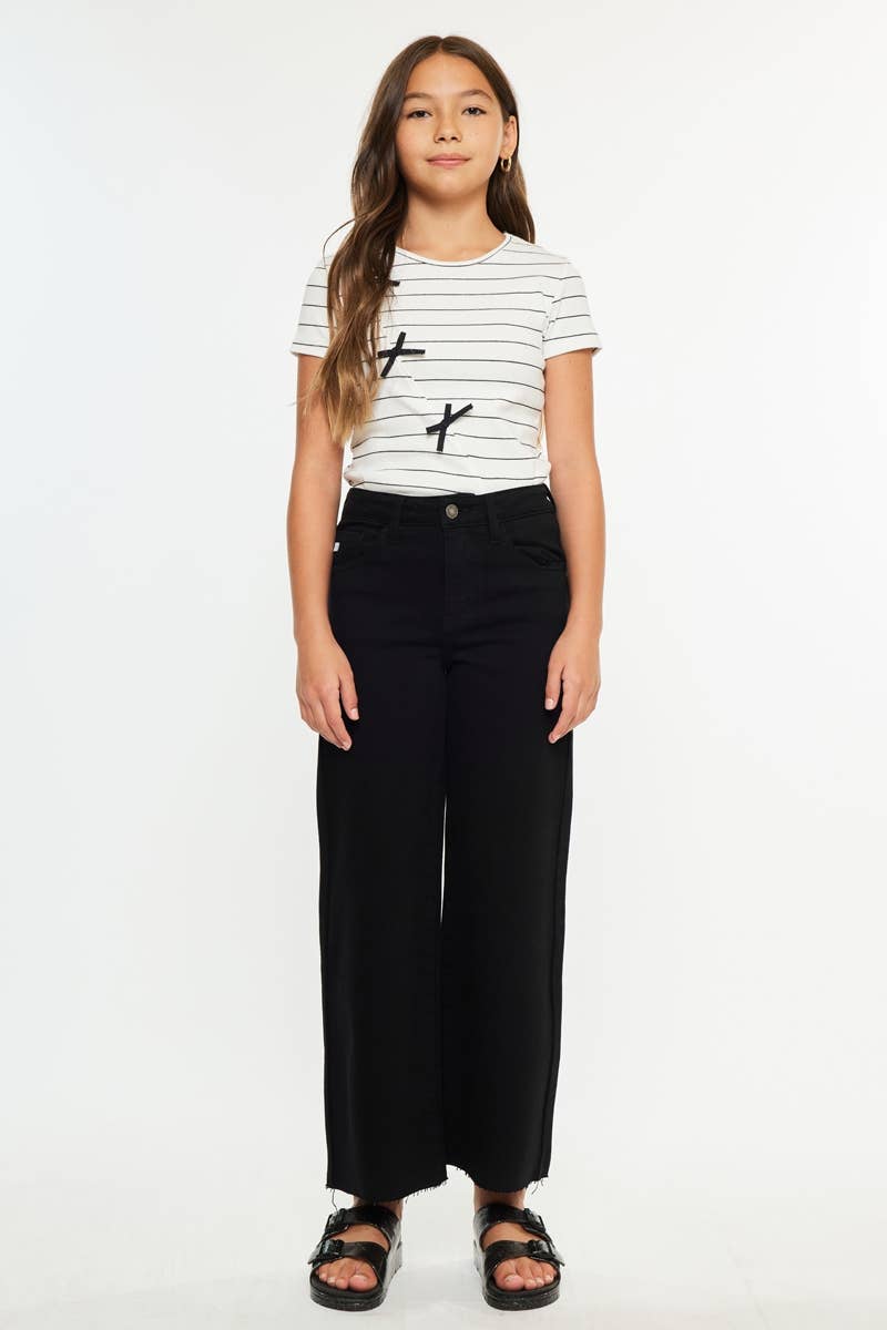 Girls Cropped Wide Leg Jeans - Black Girls Pants + Leggings Kan Can USA