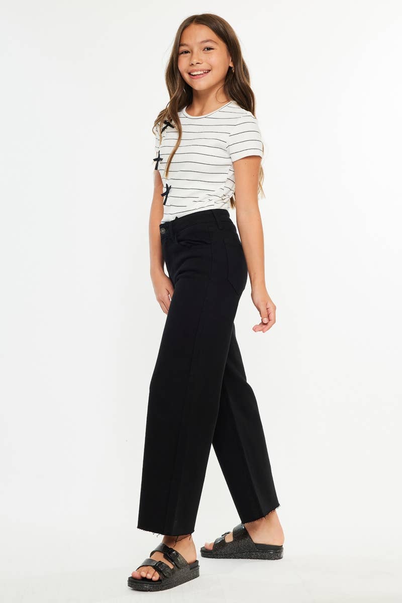 Girls Cropped Wide Leg Jeans - Black Girls Pants + Leggings Kan Can USA