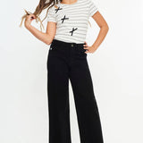 Girls Cropped Wide Leg Jeans - Black Girls Pants + Leggings Kan Can USA