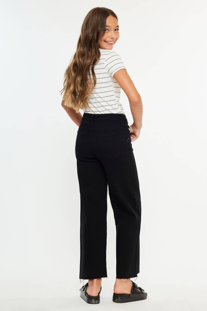Girls Cropped Wide Leg Jeans - Black Girls Pants + Leggings Kan Can USA