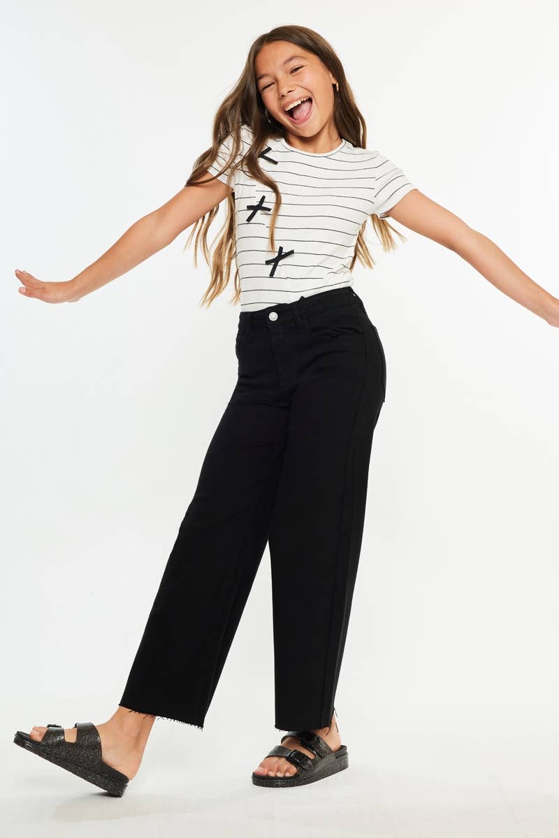 Girls Cropped Wide Leg Jeans - Black Girls Pants + Leggings Kan Can USA