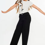 Girls Cropped Wide Leg Jeans - Black Girls Pants + Leggings Kan Can USA