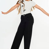 Girls Cropped Wide Leg Jeans - Black Girls Pants + Leggings Kan Can USA